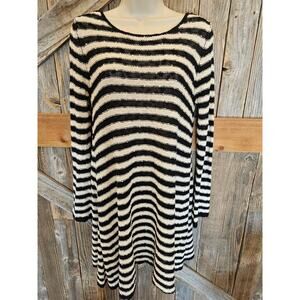 Free people oversized XS white black striped woven knit sweater dress v neck